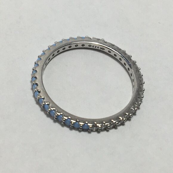 Sterling Silver Eternity Ring Size 7 Light Blue Lab Created Simulated Opal CZ - Picture 12 of 16